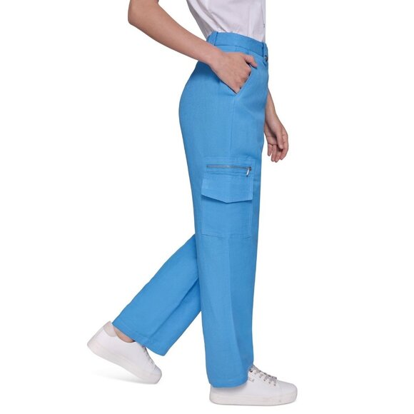 KARL LAGERFELD PARIS Linen-Blend Straight-Leg Cargo Pants Blue Size 6 MSRP $119 - Picture 3 of 5